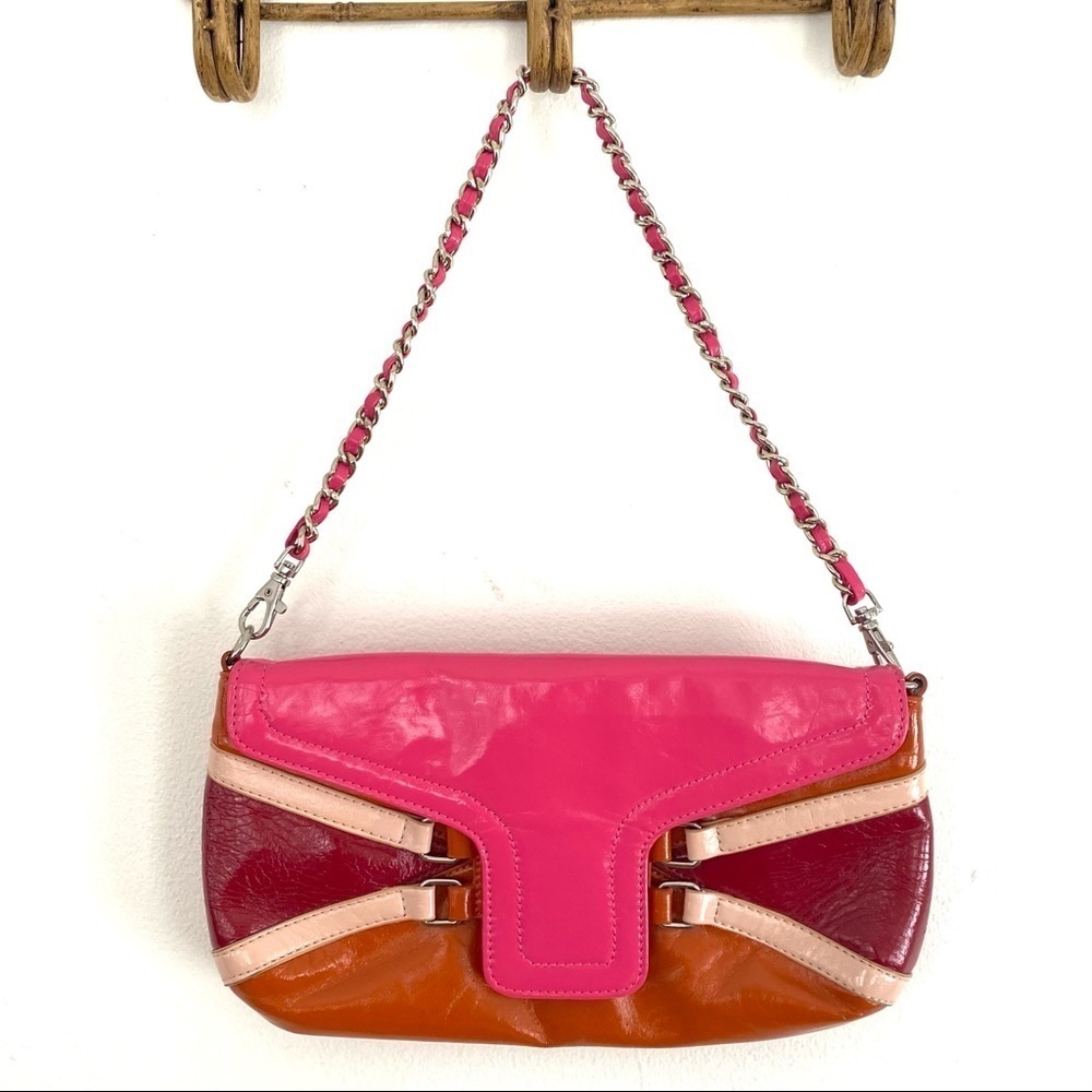 Eenamaria Y2K Orange & Pink Patent Leather Shoulder Bag/ Clutch Chain